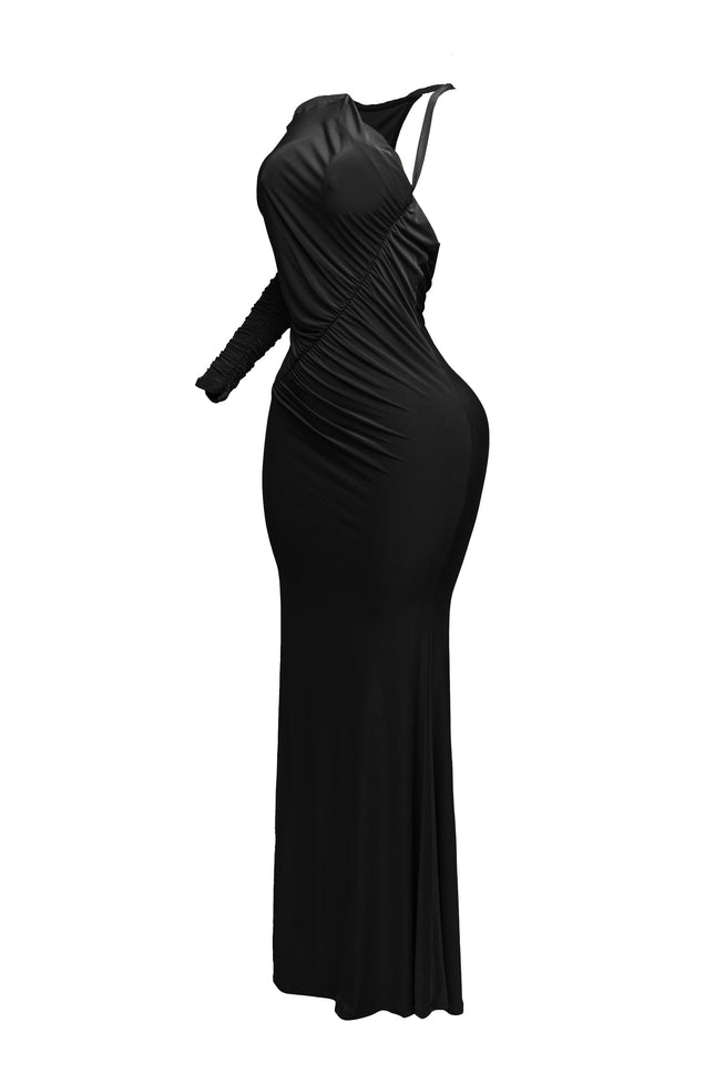 One sleeve open back ruched front detail maxi dress - Muvin 