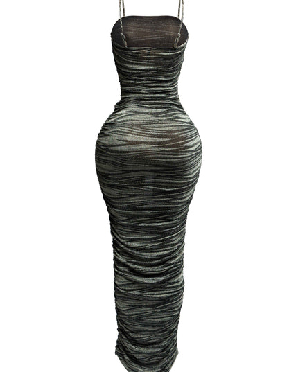 Metallic fabric all over ruched maxi dress - Muvin 