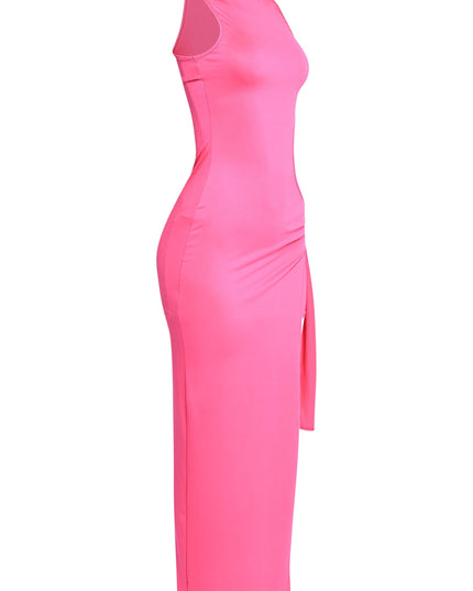 Statement hot pink cutout maxi dress with high leg slit

