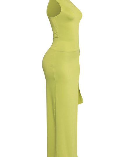 Tropical vibe lime dress with curve-skimming stretch fit

