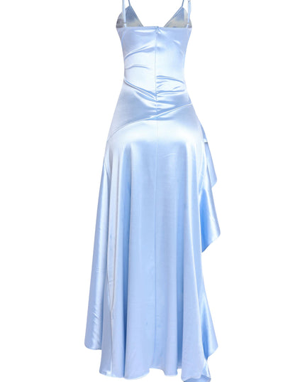 Ice blue ruffle maxi gown with adjustable straps and shine

