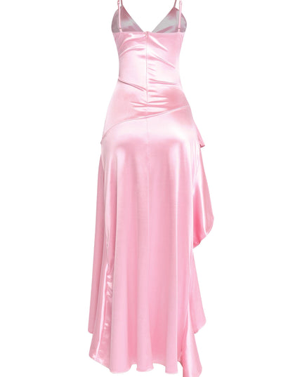 Glam pink satin evening dress with adjustable straps


