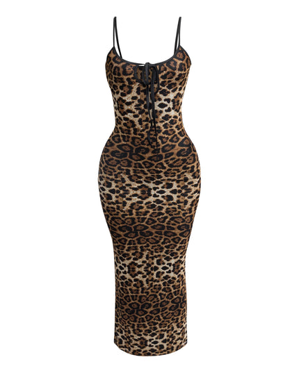 Leopard mesh dress with tie front - Muvin 