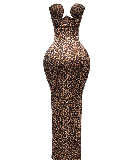 Strapless leopard maxi dress - Muvin 