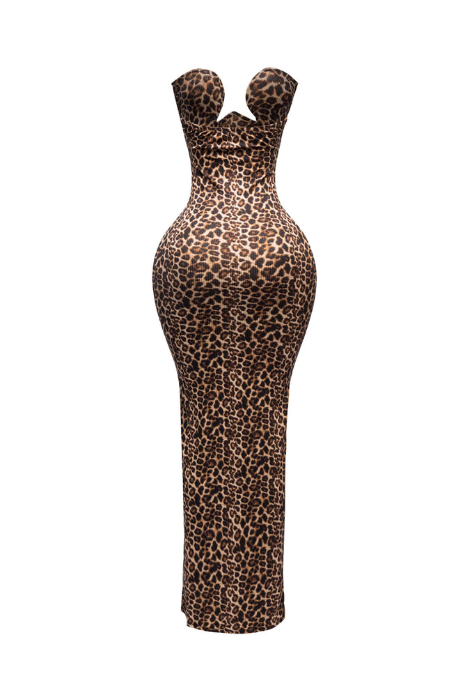 Strapless leopard maxi dress - Muvin 