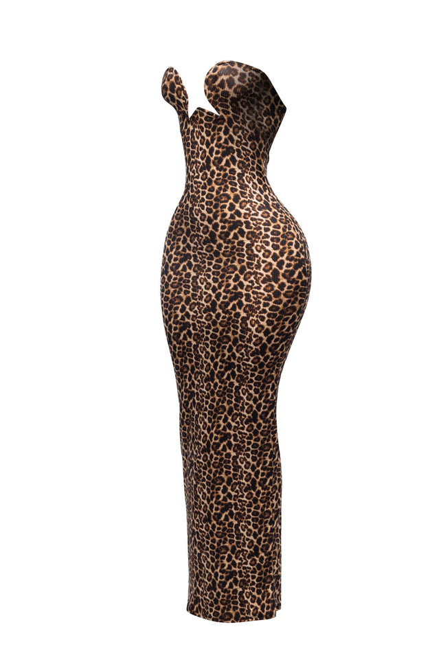 Strapless leopard maxi dress - Muvin 