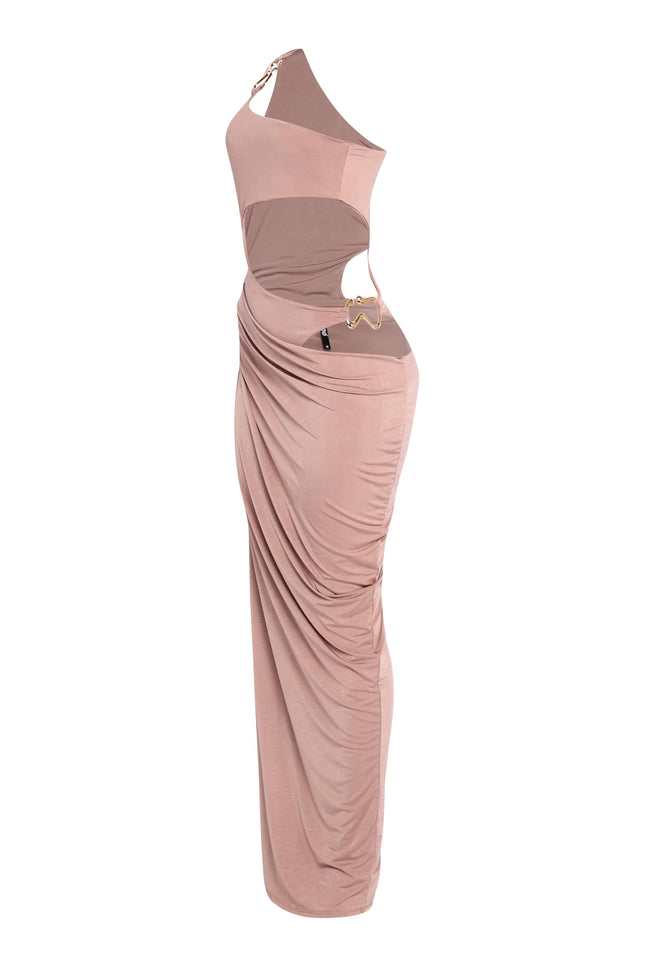 Asymmetric Cut-Out Maxi Dress with Draped Detail - Muvin 