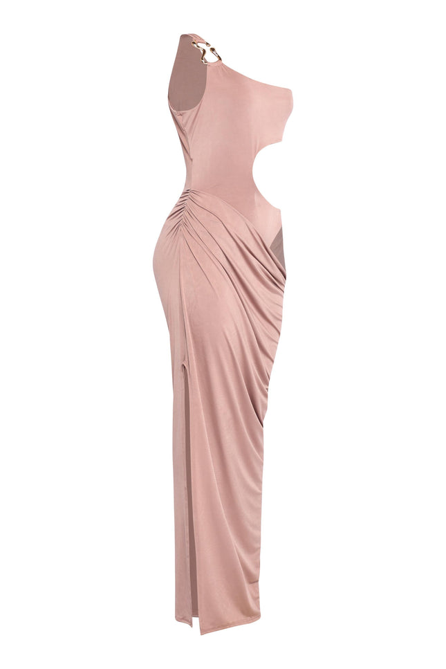 Asymmetric Cut-Out Maxi Dress with Draped Detail - Muvin 