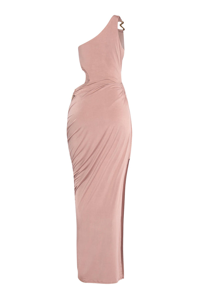 Asymmetric Cut-Out Maxi Dress with Draped Detail - Muvin 