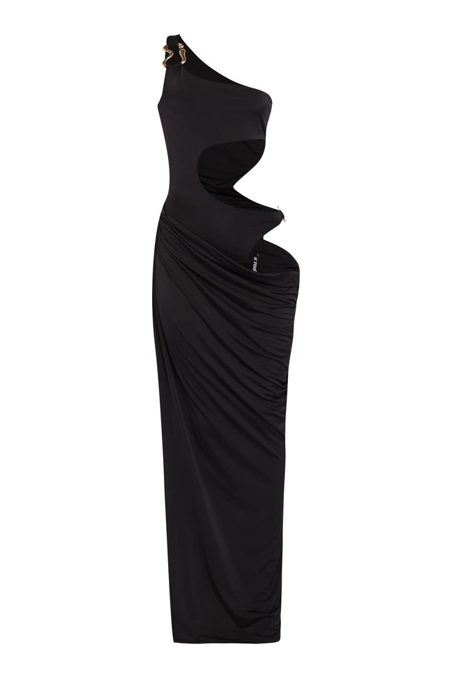 Asymmetric Cut-Out Maxi Dress with Draped Detail - Muvin 