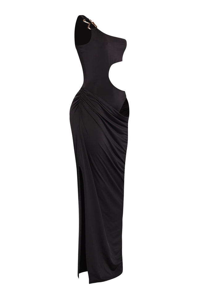 Asymmetric Cut-Out Maxi Dress with Draped Detail - Muvin 