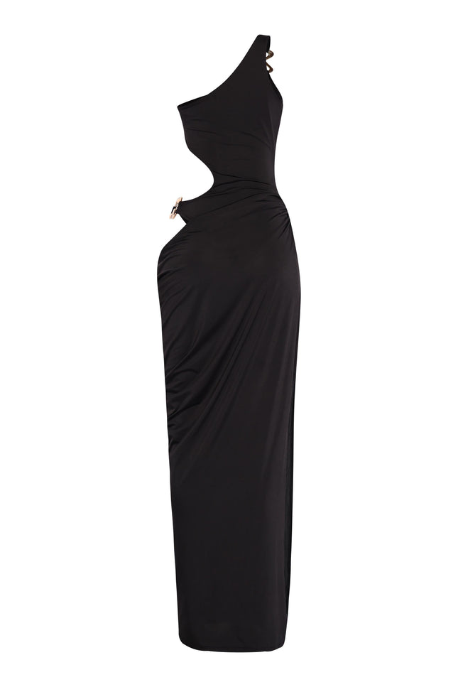 Asymmetric Cut-Out Maxi Dress with Draped Detail - Muvin 
