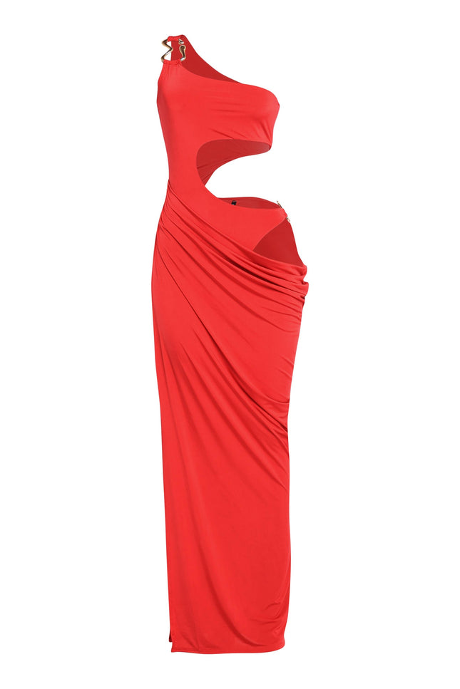 Asymmetric Cut-Out Maxi Dress with Draped Detail - Muvin 