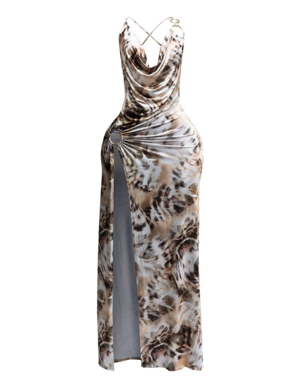 Cowl neck open back side slit open maxi dress - Muvin 