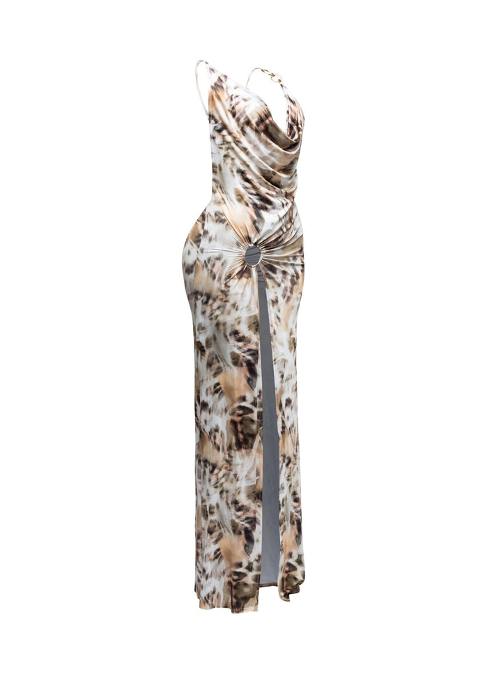 Cowl neck open back side slit open maxi dress - Muvin 