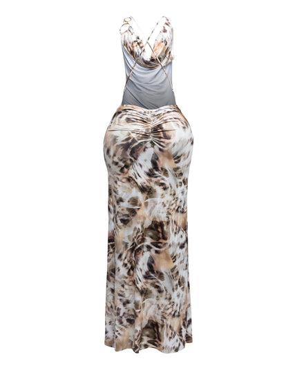 Cowl neck open back side slit open maxi dress - Muvin 