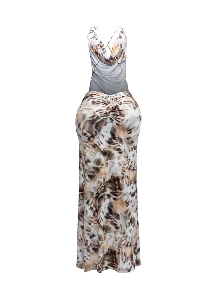 Cowl neck open back side slit open maxi dress - Muvin 