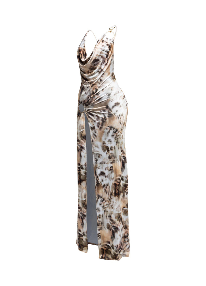 Cowl neck open back side slit open maxi dress - Muvin 