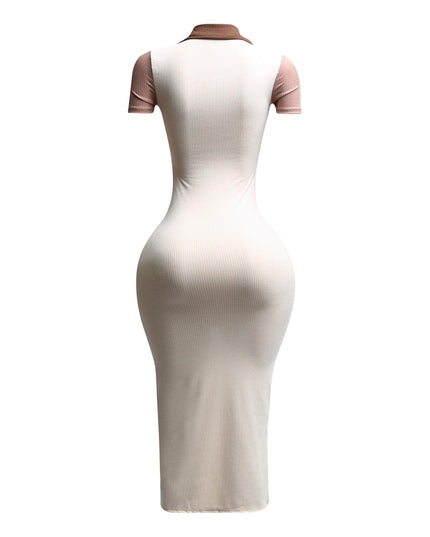 Color blocked zipper closure midi dress - Muvin 