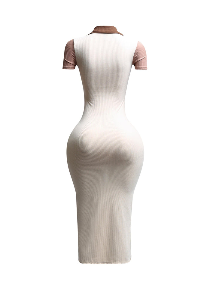 Color blocked zipper closure midi dress - Muvin 
