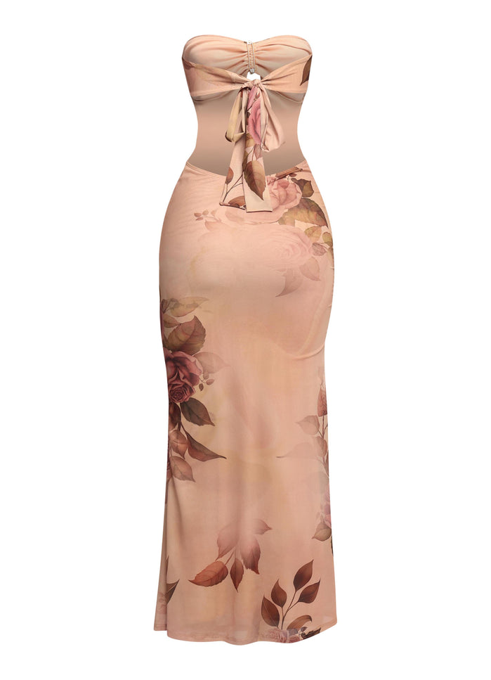 Midnight Bloom Strapless Cutout Midi Dress. - Muvin 