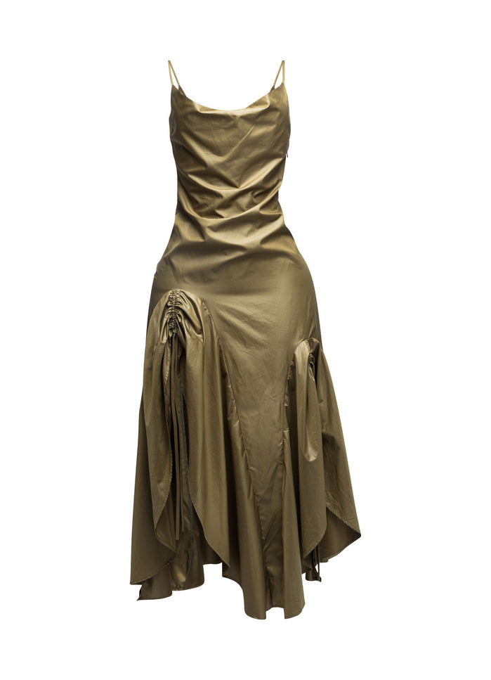 Ruched Cowl Neck Maxi Dress - Muvin 