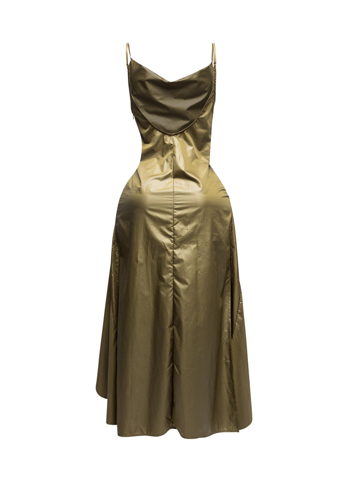 Ruched Cowl Neck Maxi Dress - Muvin 