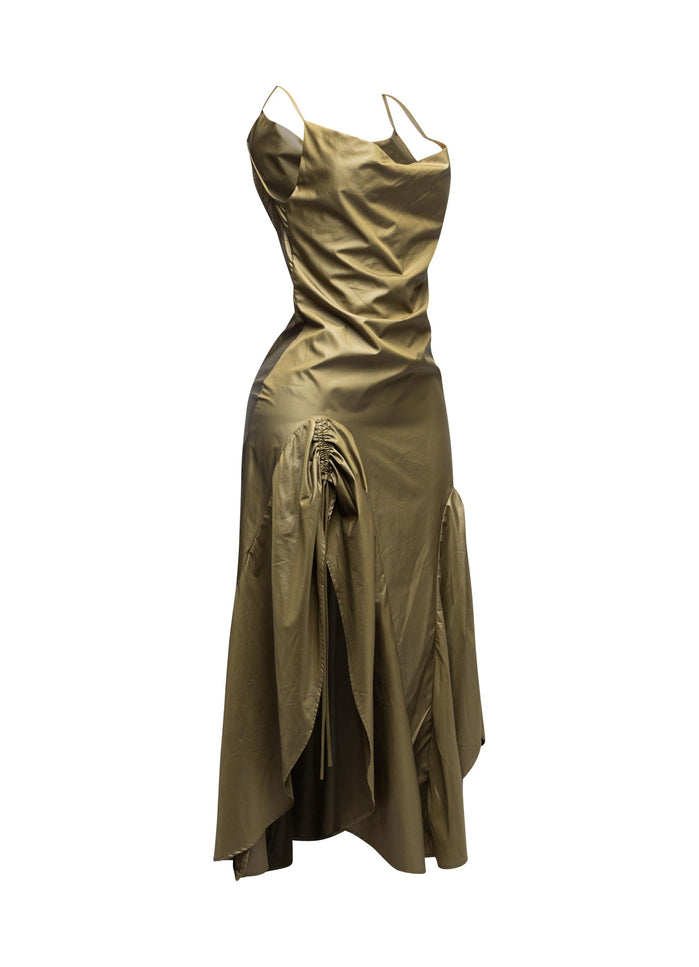 Ruched Cowl Neck Maxi Dress - Muvin 