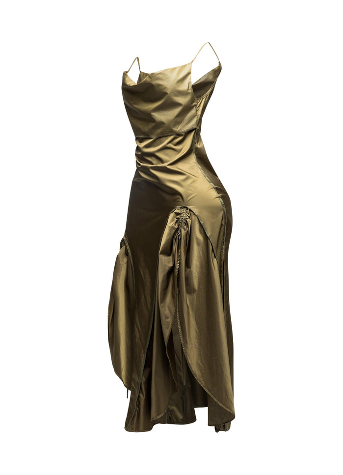 Ruched Cowl Neck Maxi Dress - Muvin 