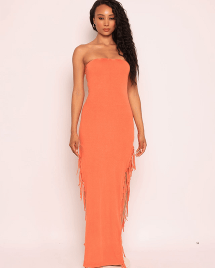 Mineral washed fringe tube dress - Muvin 