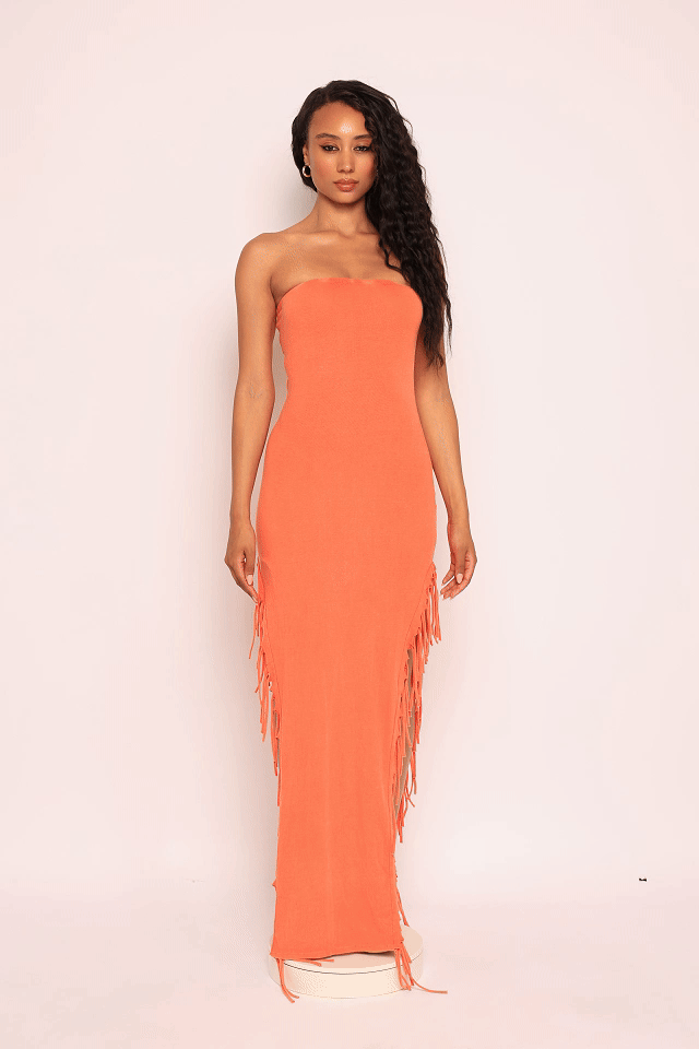 Mineral washed fringe tube dress - Muvin 