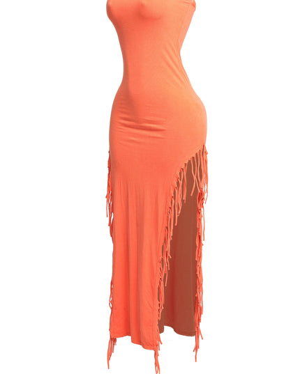 Mineral washed fringe tube dress - Muvin 