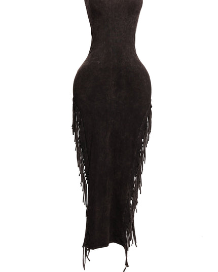 Mineral washed fringe tube dress - Muvin 