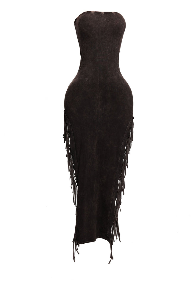 Mineral washed fringe tube dress - Muvin 