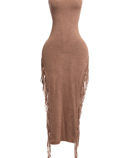 Mineral washed fringe tube dress - Muvin 