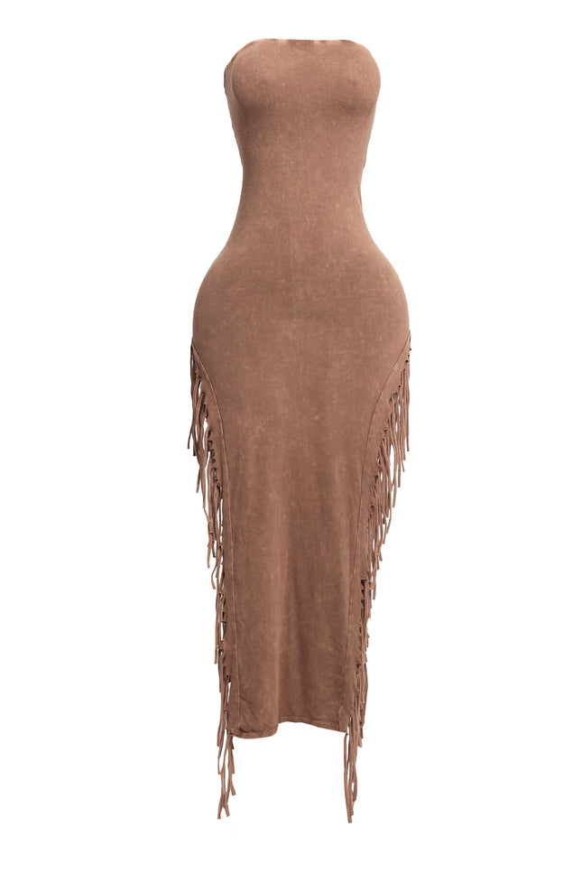 Mineral washed fringe tube dress - Muvin 