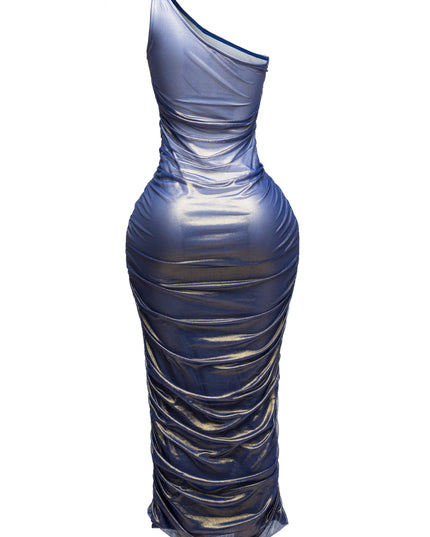 Ombre & gold mesh layered one shoulder maxi dress - Muvin 