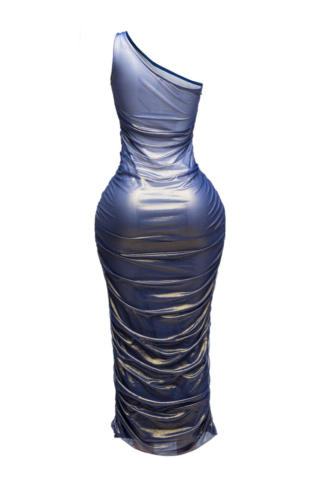 Ombre & gold mesh layered one shoulder maxi dress - Muvin 