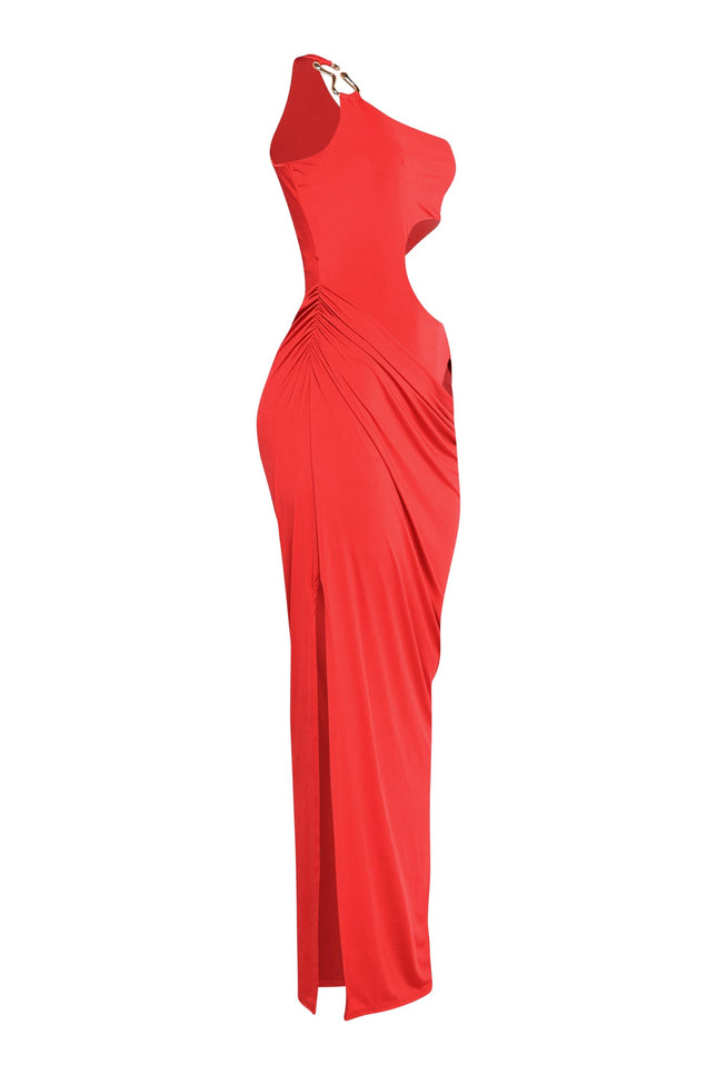 Asymmetric Cut-Out Maxi Dress with Draped Detail.. - Muvin 