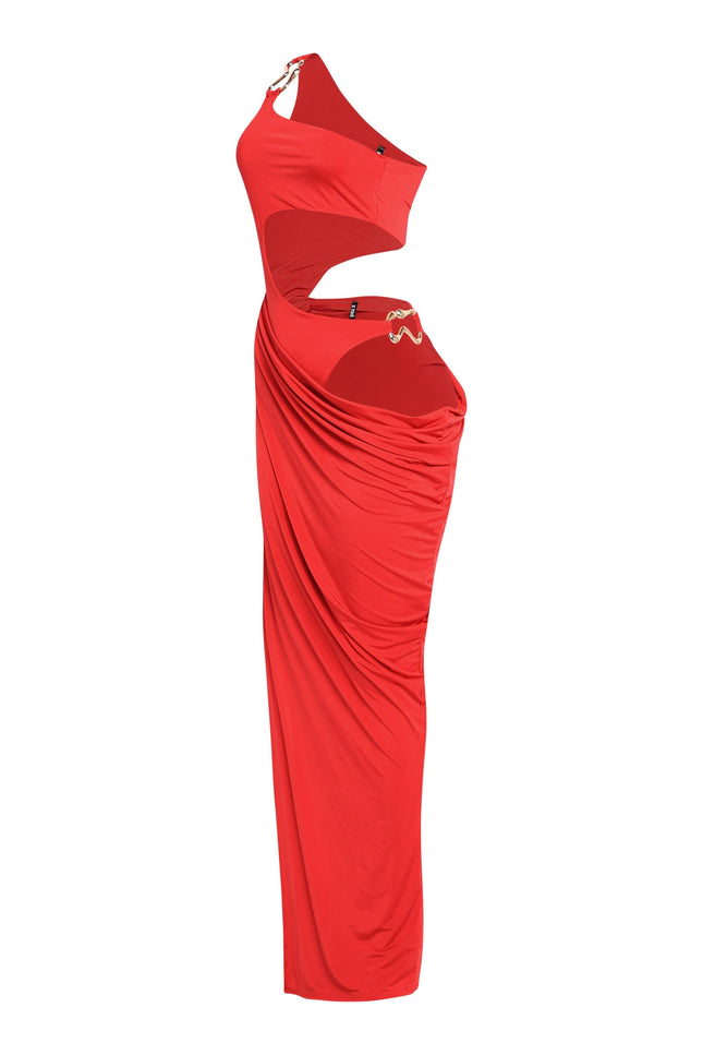 Asymmetric Cut-Out Maxi Dress with Draped Detail.. - Muvin 