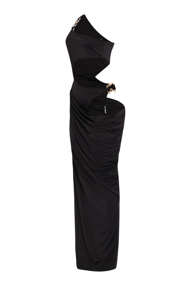 Asymmetric Cut-Out Maxi Dress with Draped Detail.. - Muvin 