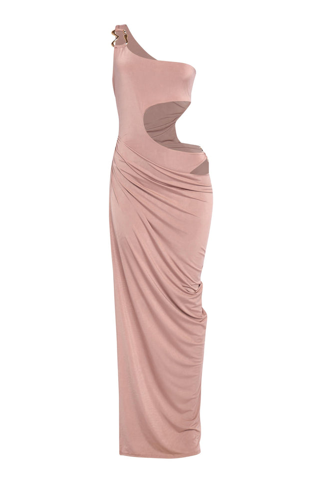 Asymmetric Cut-Out Maxi Dress with Draped Detail.. - Muvin 