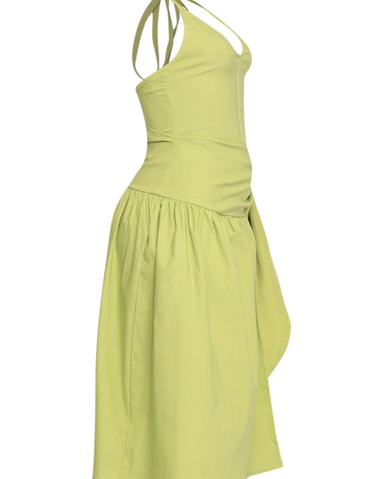 Eye-catching chartreuse dress with built-in bodysuit and flattering leg-baring slit
