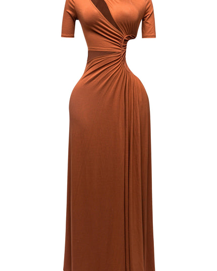 SHORT SLEEVE CUTOUT MAXI DRESS - Muvin 