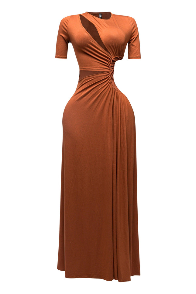 SHORT SLEEVE CUTOUT MAXI DRESS - Muvin 