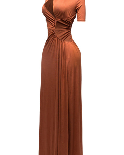 SHORT SLEEVE CUTOUT MAXI DRESS - Muvin 