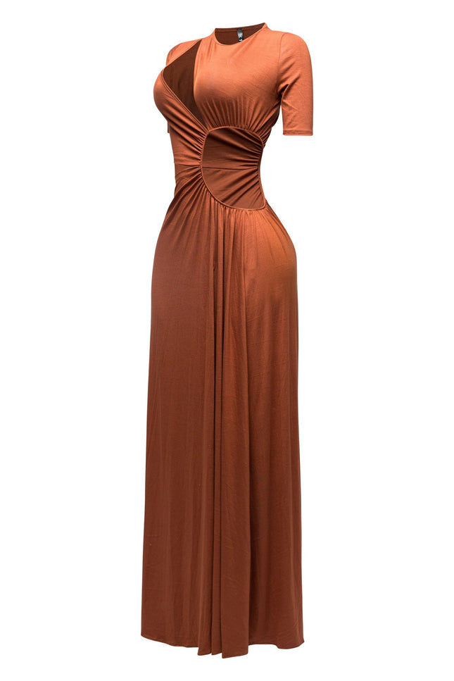 SHORT SLEEVE CUTOUT MAXI DRESS - Muvin 