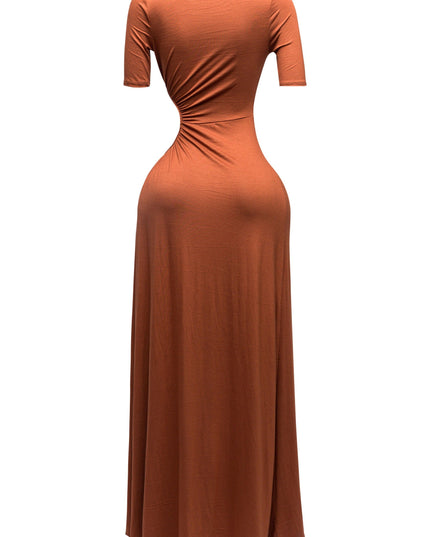 SHORT SLEEVE CUTOUT MAXI DRESS - Muvin 