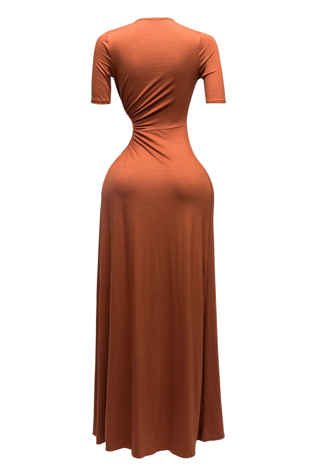 SHORT SLEEVE CUTOUT MAXI DRESS - Muvin 
