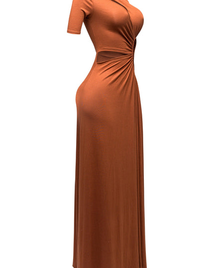 SHORT SLEEVE CUTOUT MAXI DRESS - Muvin 